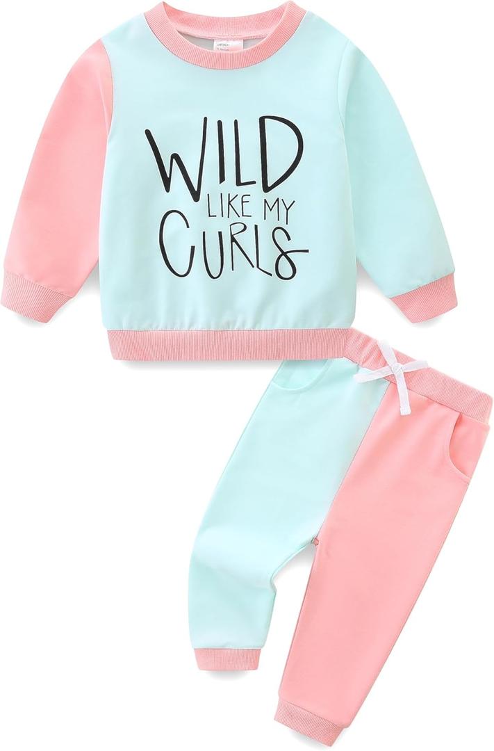 Toddler Baby Girl Clothes Fall Winter Long Sleeve Sweatshirt with Pants Set Girls Cute Print Outfits 6M-4Years (3-4T, Wild Green)