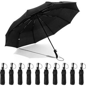 LEIFIDE 10 Pack Collapsible Wedding Umbrellas Bulk Compact Set Windproof Travel Rain Umbrellas Folding and Portable Automatic Open Close for 1-2 People, Men and Women, Guests (Black)