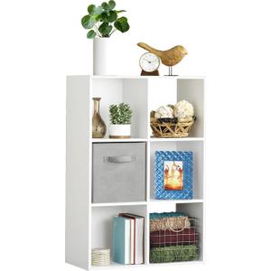 Whitmor 6 Cube Bookcase, 3 Tier Stackable MDF Bookself, Open Storage Display Organizer, Storage Cabinet for Living Room, Bedroom, Home, Office, 23.7" L x 11.7" W x 35.2" H, White