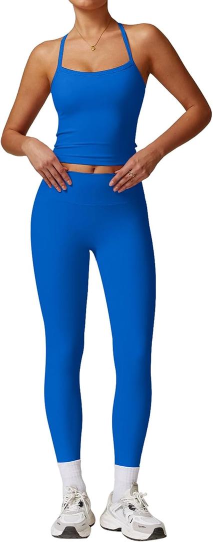 ABOCIW Workout Sets for Women 2 Piece Padded Sports Bra Tank Top High Waist Leggings Sets Gym Yoga Work Out Clothes. S Size