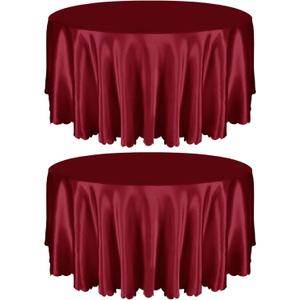 Entisn 2 Pack 108 Inch / 9ft Round Tablecloth, Burgundy Satin Table Cover for 8-10 Seats, Wrinkle Resistant and Washable Silky Table Cloths for Wedding Party Banquet Events Decoration
