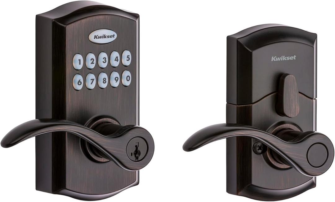 Kwikset SmartCode 955 Pembroke Light Commercial 10-Button Keypad Electronic Lever, Featuring Convenient Keyless Entry, 3-Year Battery Life and High Traffic Durability Venetian Bronze