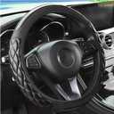 Carbon Fiber Car Steering Wheel Cover, Leather Breathable Non-Slip 14.5-15 Inch Vehicle Steering Wheel Protector, Auto Interior Protection Accessories, Universal for SUV Sedan Truck(Black)