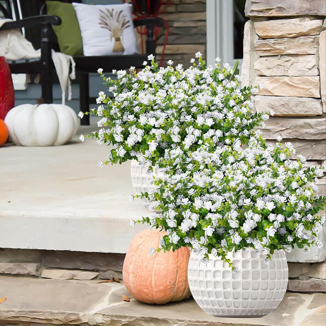 NETAP Outdoor Artificial Flowers UV Resistant, 20 Bundles Fake Realistic Floral Greenery Plants for Outside Porch, Window Boxes, Garden, Yard, Inside Home Table Decor, White