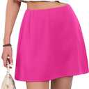 Satin Mini Skirt High Waisted Silk Skirts for Women Trendy Solid Color Short Skirt (Pink, XL)