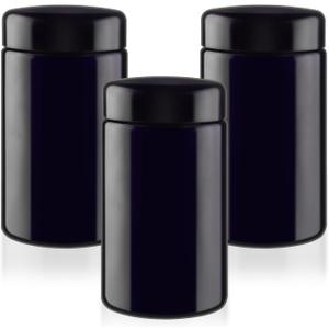 3 Pcs 200ml/6.7oz Black Glass Jars Empty Round Glass Containers for Coffee Powder Slime Makeup Cream Lotion Cosmetic