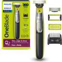 Philips Norelco OneBlade 360 Hybrid Face + Body, Electric Beard Trimmer, Shaver and Body Groomer, with 360 Blade Technology, 1x 360 Blade for Face, 5in1 Adjustable Comb, 1x Body Kit, Model QP2834/70 (OneBlade 360 Face + Body, Black/Lime Green)