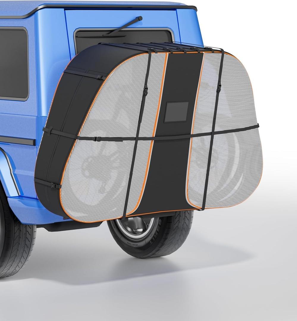Bike Cover for Transport On Rack - Heavy Duty & Waterproof 900D Outdoor Storage for Transport 2 Bikes on Car Rear, with Two Elastic straps and License Plate Window, Rain Sun Dust Wind Proof