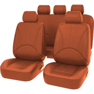 Coffee Luxury PU Leather Car Seat Covers Full Set Waterproof Car Seat Cover All Season Fit for SUV Sedan Van Airbag Compatible Elegance
