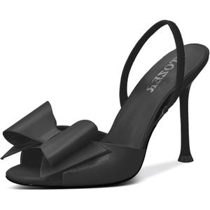 TOZER Women's Satin Mules Pointed Toe Slingback High Heels Bow Stiletto Sexy Heels Wedding Party Shoes，Black，Size 10