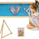 Sensory Wall | Sensory Wall Panel for Kids | Sequin Fabric Sensory Wall | Sequin Sensory Wall Frame | Sequin Flip Fabric | Sensory Wall Panel | Wall Sensory Board (Blue) (Large)