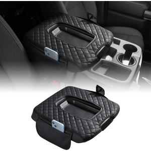 JOYTUTUS Center Console Cover Compatible with 2019-2025 Silverado Sierra Jump Seat, Leather Arm Rest Armrest Cover for Car, Durable Middle Console Cover Replacement for Trucks, with 2 Pockets