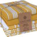 Assorted Kitchen Towels 16x26 inch 100% Cotton Set of 5 - Soft Absorbent Washable Tea Towel for Kitchen - Dish Cloths Towel with Hanging Loop - Quick Drying Dish Towels Mustard Yellow