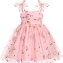 IMEKIS Toddler Baby Girl Birthday Princess Dress Shiny Confetti Boho Rainbow Cake Smash Photo Shoot Outfit for 1-6T (18-24 Months, Pink Posy)