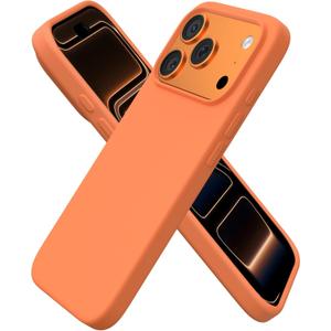 ORNARTO Compatible with iPhone 17 Pro Case 6.3", Slim Liquid Silicone 4 Layers Full Covered Soft Gel Rubber Shockproof Cover, Protective Phone Case for iPhone 17 Pro-Orange Amour