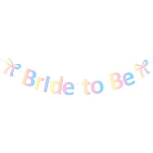 Pre-Strung Bride to Be Banner Glitter Bachelorette Party Banner Bridal Shower Garland for Bachelorette Party Bridal Shower Wedding Party Decorations (Irediscent)