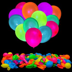100 Pcs UV Neon Balloons, Neon Glow Party Balloons UV Black Light Balloon Glow in the dark for Birthday Decorations Wedding Glow Party Supplies Blacklight Reactive Fluorescent Balloons
