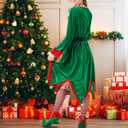 7 Pcs Women Christmas Elf Costume Set Santa's Helper Velvet Dress Xmas Outfit Elf Ears Hat Shoes Belt Socks Bell (XXL)