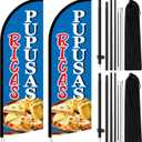 Ricas Pupusas Feather Flags 8.2ft Swooper Flag Sign Advertising Feather Banner with Flag Pole Kit for Storefronts Retailers Shops Food Trucks Events and Fairs