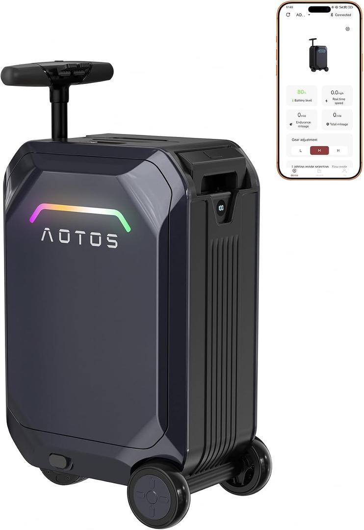 AOTOS Smart Rideable Luggage-Roller Carry-on Luggage 22x14x9-TSA, Airline-Approved 22'' Hardshell, Zipperless Travel Suitcase with Rolling Wheels App Control - Cabin Suitcase for Airport Travel, small