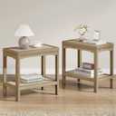 Eclatara Night Stand Set of 2, Farmhouse End Table with 2 Tier Boho Rattan Shelves, Side Tables with Round Edge Design, Ultra-Thick Legs Bedside Nightstand for Bedroom, Caramel Oak