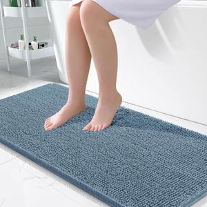 OLANLY Bathroom Rugs 47x24, Extra Soft Absorbent Chenille Bath Rugs, Rubber Backing Quick Dry, Machine Washable Bath Mats for Bathroom Floor, Tub and Shower, Home Decor Accessories, Airy Blue