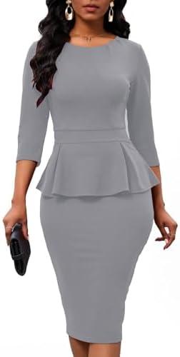 Women Fashion Peplum Bodycon 3/4 Sleeve Bow Wear to Work Club Business Formal Ruffle Pencil Party Dress Grey, Small Women Fashion Peplum Bodycon 3/4 Sleeve Bow Wear to Work Club Business Formal Ruffle Pencil Party Dress Grey, Small