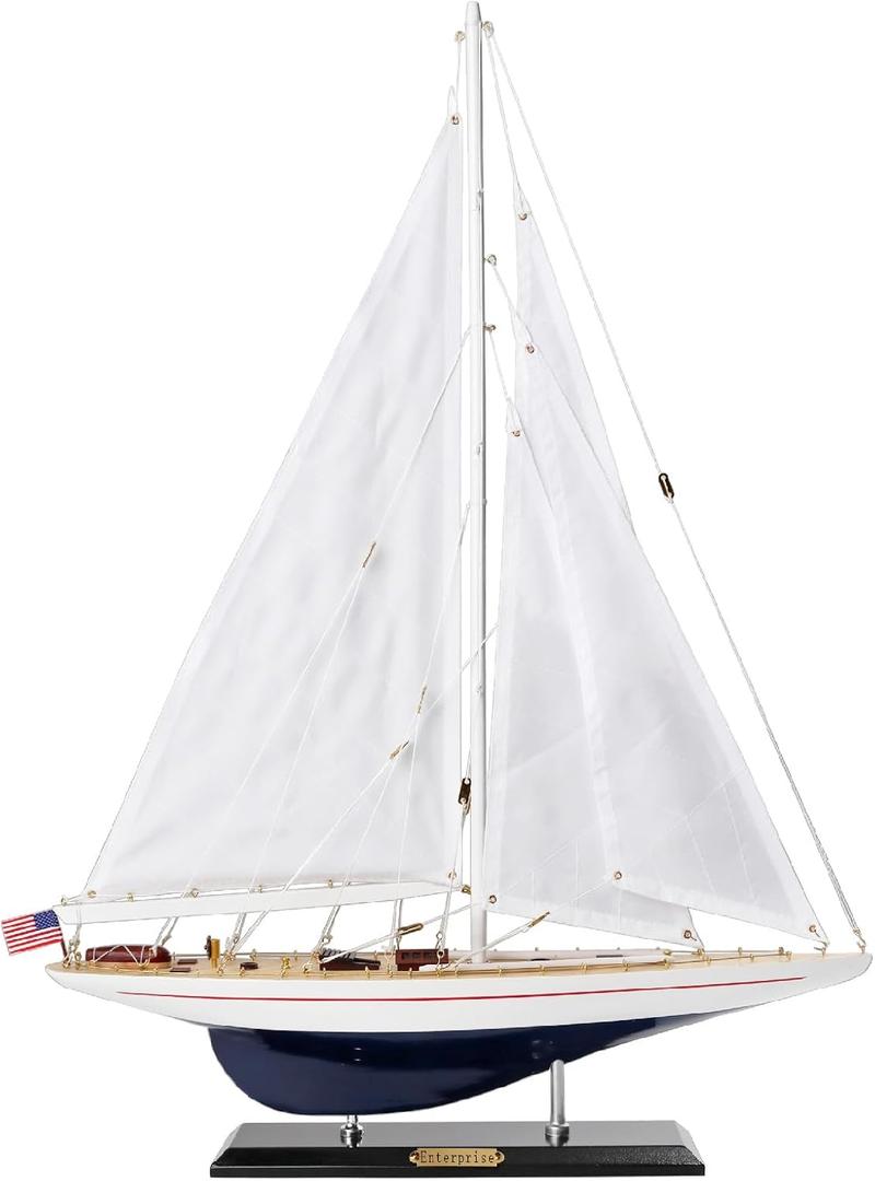 Wooden Sailing Boat Sailboat Yacht Model 28" Endeavour Enterprise Scale Replica Nautical Decor Corporate Personalized Gift (Enterprise 28inch), Large