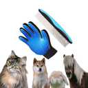 Deshedding Glove & Detangling Comb Set for Dogs Cats - Grooming Brush for Shedding, Bathing, Bonding, Small Animals & Horses - Right Hand Use (Blue)