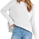 ANRABESS Womens 2025 Fall Waffle Sweaters Long Sleeve Thumbhole Casual Knitted Side Zipper Pullover Sweaters Top L