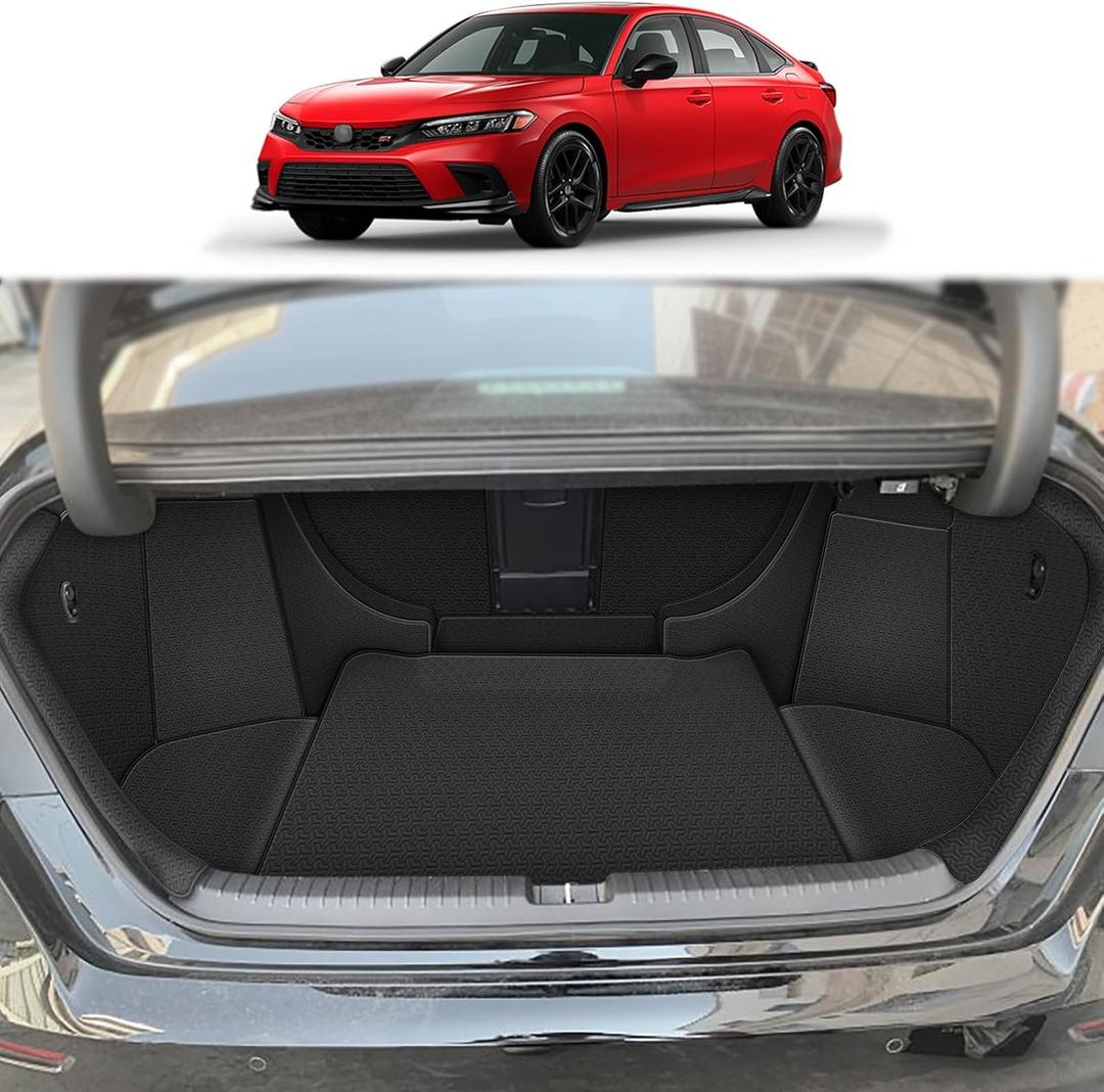 for 2022-2024 2025 Honda Civic Sedan Cargo Mat & Backrest Mat (with Rear Left and Right Side Panels) - Custom Fit PU Leather Cargo Liner - All Weather Trunk Mats for Honda Civic Sedan Accessories Black