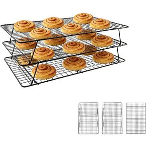 Cooling Rack, 3 Tier Stackable Cooling Racks for Cooking Baking Roasting, Multi-Level Collapsible Cookie Rack for Cakes, Oven Safe & Easy Clean (Black, 3-Tier-SL)
