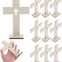 Wooden Crosses for Crafts: 10 Pack Unfinished Wood - DIY Blank Crosses with Stands Small Religious Crucifix Ornaments Catholic Baptism Centerpiece DIY Craft Supplies