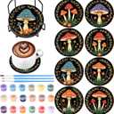Reallnaive 8 Pcs Mushroom Paint by Numbers Kit for Adults Cute Coasters with Holder Mini Paint by Numbers Kits Round Oil Painting Drink Coaster for Small DIY Craft Birthday Gift