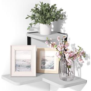 SRIWATANA Corner Shelf, Rustic Wood Wall Shelf Wall Mounted for Bedroom, Living Room, Kitchen, White