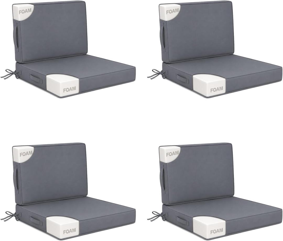 25x25 in Outdoor Foam Deep Seat Cushion Set of 4, Water-Resistant & Fade-Resistant Outdoor Chair Cushions, Replacement for Patio Furniture Deep Seat Sofa & Couch,Light Gray, 25x25x3"/25x14"-4set