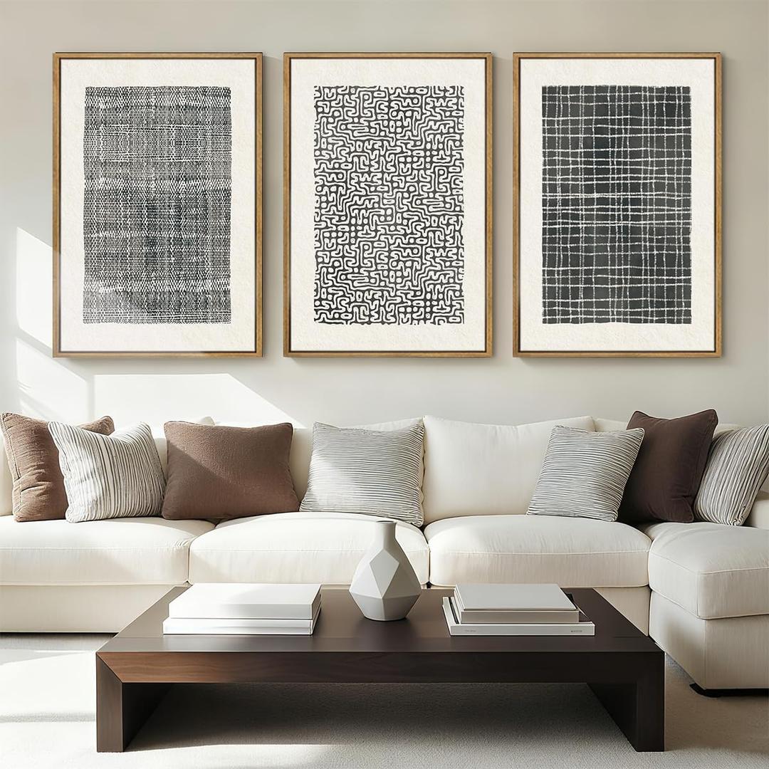BINCUE Abstract Line Wall Art Set of 3 Modern Neutral Black Wall Decor Geometric Minimalist Artwork for Living Room Bedroom Office Bathroom 24"x36" Gift