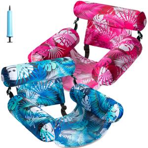 FindUWill Inflatable Pool Float Chair, 2 Pack, Monstera Hot Pink & Blue