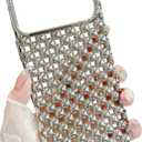 JANDM Hollow Out Compatible with iPhone 17 Pro Max Case, Fashion Beads Bubble 3D Cut-Out Design, Glossy Chrome Electroplate Silicone Glitter Breathable Case for Women Girls (Silver)