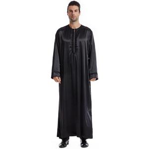Men's Islamic Arab Kaftans Robe for Eid, Dubai Ramadan Daily Clothes - Muslim Thobe Shirt (Black, XL)