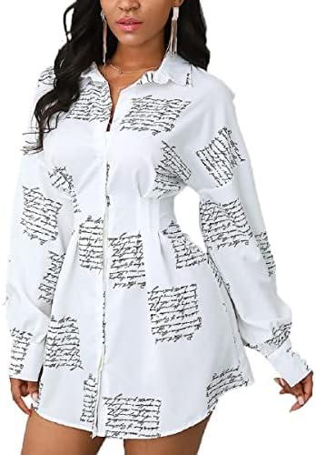 Shirt Dresses for Women Sexy Tops Button Down Shirts Dress Colorful Collar Blouses Long Sleeve Floral Print Loose T-Shirt, 3XL