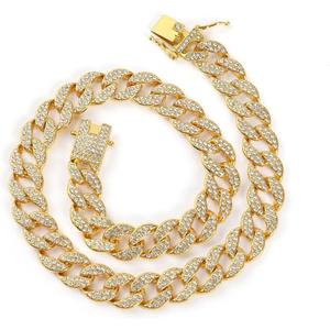 Dog Chain Collar Diamond Cuban Link Dog Collar 13mm Wide Dog Necklace Metal Cat Chain Pet Crystal Collar Jewelry Accessories for Puppy Small Medium Large Dogs Cats (Gold, 10 inch)