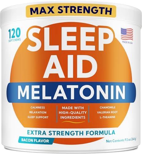 GOODGROWLIES Melatonin for Dogs to Sleep 6mg - Doggie Sleep Aid Treats - Sleeping Pills for Anxiety - Extra Strength Calming Chews Large & Medium Breed Help Sleep at Night - Made in USA - 120Ct, Best By: 05/2028