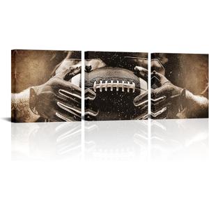 LyerArtork 3 Pieces Retro American Football Wall Art Canvas Prints Sepia Sports Athletes Vintage Framed Wall Decor for Boys Bedroom Home Gym Living Room Brown 12"x12"x3pcs