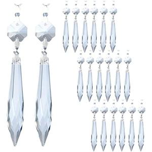 10Pcs Chandelier Icicle Crystal Prisms with Bead Crystals Lighting Lamp Replacement Parts (63mm, Clear)