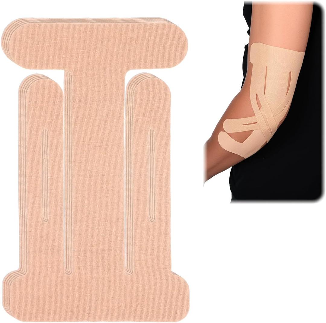 20 Count Pre-Cut Kinesiology Tape for Elbow, Precut Muscle Tapes Strips for Elbow Waterproof Breathable Hypoallergenic Latex-Free, Elastic Cotton Sports Athletic Tapes for Elbow Pain Relief & Support (Beige)