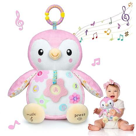 Baby Toys 06 Months,Musical Plush Stuffed Animal with Rattles & Crinkle Paper,Hanging Ring for Sensory Play,Tummy Time Toys for 012 Months Girls, Baby Girl Gift (Pink)