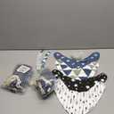Dodo Babies Bandana Drool Bib Set Baby Essentials - 7Piece Set Blue/Black/White - 4 Bibs, 2 Binky Clips & Pacifier Case - Cotton w/Polyester Lining & Adjustable Snaps 3-24 Months(Pack)