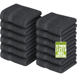 Utopia Towels 12 Pack Premium Wash Cloths Set, 12 by 12 Inches, 100% Cotton Ring Spun, Highly Absorbent and Soft Feel Essential Washcloths for Bathroom, Spa, Gym, and Face, Grey