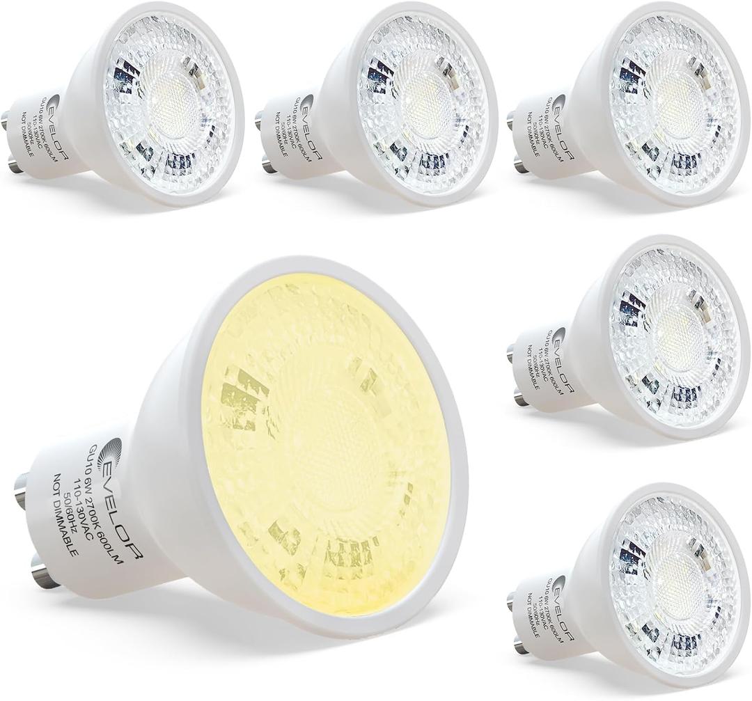 GU10 LED Light Bulb,40 Watt Equivalent Soft White 2700K,Non-Dimmable,Efficient 6W,600 Lumens 2 Prong Track Light Bulbs,20000 Hours,Ideal for Kitchen,Range Hood,Living Room,Bedroom, 6-Packs